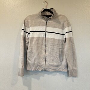 Banana Republic Full Zip Sweater Beige White Striped Mock Neck Men Size S